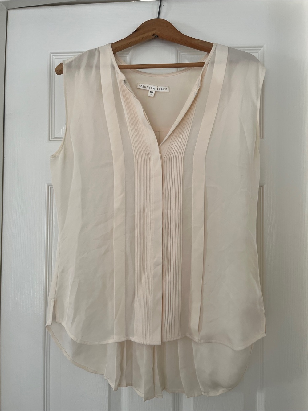 Veronica Beard Ivory Sleeveless Pintuck Front Blouse